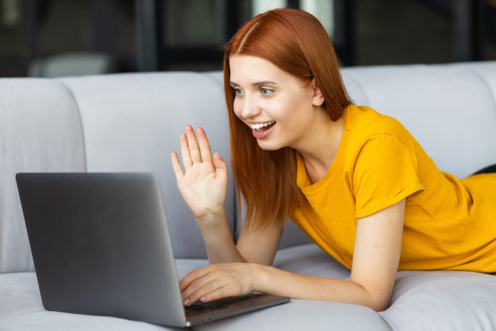 Digital interventions: woman talking to someone through video call