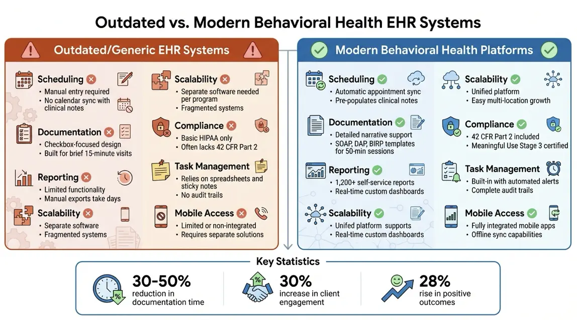 Outdated vs Modern Behavioral Health EHR Systems Comparison 