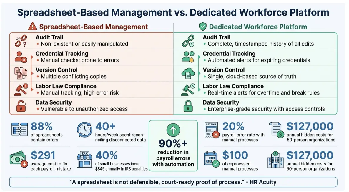 Spreadsheet vs Workforce Platform Comparison for Healthcare Organizations