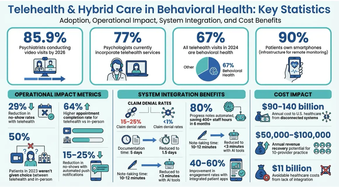 Telehealth Adoption and Hybrid Care Model Statistics in Behavioral Health 2024-2026