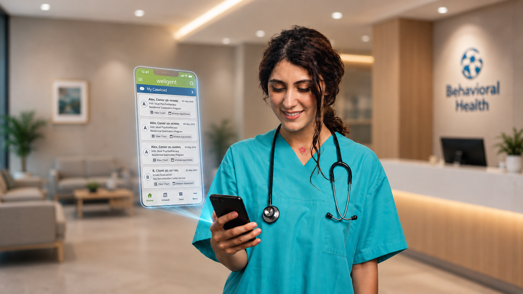 Behavioral health professional reviewing information through a mobile workflow
