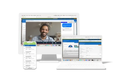 Welligent behavioral health EHR software shown on desktop, tablet, and mobile