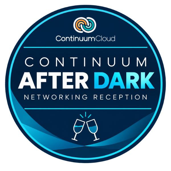 Official Continuum After Dark Networking Reception graphic with ContinuumCloud wordmark and clinking glasses
