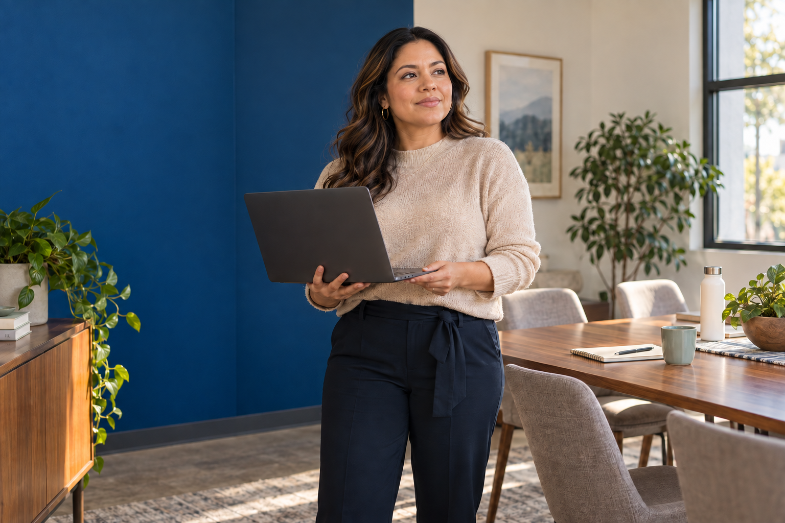 Program operations manager coordinating workforce data with a laptop